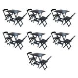 Kit 7 Conjuntos De Mesa Dobravel Com 2 Cadeiras De Madeira 70x70 Para Restaurante E Bar - Preto