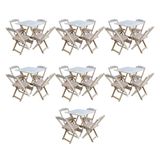 Kit 7 Conjuntos De Mesa Dobravel Com 4 Cadeiras De Madeira 70x70 Para Restaurante E Bar - Sem Pintur