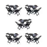 Kit 5 Jogos De Mesa Dobravel Com 4 Cadeiras De Madeira 120x70 Para Restaurante E Bar - Preto