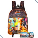 Mochila Escolar Rodinhas + Estojo Infantil Naruto Shippuden