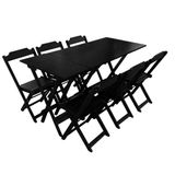 Conjunto De Mesa 1,20x70 E Mesa Aparador Dobrável Com 6 Cadeiras - Preto