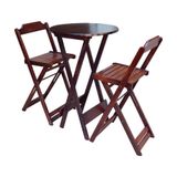 Conjunto Bistrô Com 2 Cadeiras De Madeira Dobravel - Imbuia - Marrom