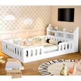 Cama Casal Design Montessoriana Helo Com Nicho E Colchão Branca - Divaloto Móveis - Cor: Branco