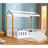 Cama Casal Casinha Segura Montessoriana Ágatha Branco/amêndoa + Luminária Led - Cor: Branco