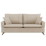 Sofá 200cm 3 Lugares Com Almofadas Pés Curvos Veras Suede D05 Bege Claro - Mpozenato