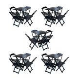 Kit 5 Conjuntos De Mesa Dobravel Com 4 Cadeiras De Madeira 70x70 Para Restaurante E Bar - Preto