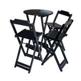 Conjunto De Mesa Bistrô De Madeira Dobrável Com 3 Banquetas - Preto