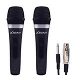 Kit Microfone Profissional Com Fio Duplo Cabo 3m Karaoke