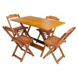 Conjunto De Mesa Dobrável 1,20x70 Em Madeira Maciça C/04 Cadeiras - Mel - Marrom