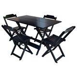 Conjunto De Mesa Dobrável 1,20x70 Em Madeira Maciça C/04 Cadeiras - Preto - Preto