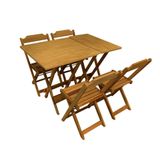 Conjunto De Mesa Dobrável 70x70 Com 4 Cadeiras E Mesa Aparador Em Madeira Maciça - Mel - Marrom