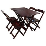 Conjunto De Mesa Dobrável 70x70 Com 4 Cadeiras E Mesa Aparador Em Madeira Maciça - Imbuia - Marrom