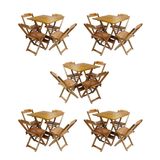 Kit 5 Jogos De Mesa Dobravel Com 4 Cadeiras De Madeira 70x70 Para Restaurante E Bar - Mel