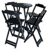 Conjunto De Mesa Bistrô De Madeira Com 4 Cadeiras Dobravel Preto - Preto