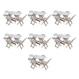 Kit 7 Jogos De Mesa Dobravel Com 4 Cadeiras De Madeira 120x70 Para Restaurante E Bar- Sem Pintura