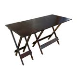 Conjunto De Mesa Dobrável 120x70 Em Madeira Maciça Com Mesa Aparador - Imbuia - Marrom