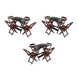 Kit 3 Jogos De Mesa Dobravel Com 4 Cadeiras De Madeira 120x70 Para Restaurante E Bar - Imbuia