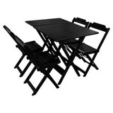 Conjunto De Mesa Dobrável 70x70 Com 4 Cadeiras E Mesa Aparador Em Madeira Maciça - Preto - Preto