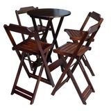 Conjunto De Mesa Bistrô De Madeira Com 4 Cadeiras Dobravel Imbuia - Marrom