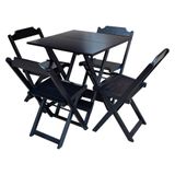 Conjunto De Mesa Dobrável 60x60 Em Madeira Maciça Com 4 Cadeiras - Preto - Preto