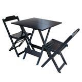 Conjunto De Mesa Dobravel Com 2 Cadeiras De Madeira 70x70 - Preto - Marrom