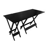 Conjunto De Mesa Dobrável 120x70 Em Madeira Maciça Com Mesa Aparador - Preto - Preto