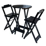 Conjunto De Mesa Bistrô De Madeira Com 2 Cadeiras Dobravel Preto - Preto