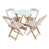 Conjunto De Mesa Com 4 Cadeiras De Madeira Dobravel 70x70 Sem Pintura/crua - Marrom