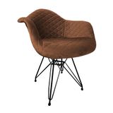 Poltrona Jantar Estofada Caramelo Base Ferro Preto Amarelo