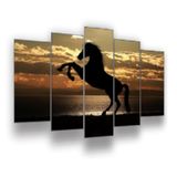 Quadro Decorativo Mosaico 5 Peças Mod086 Cavalo Por Do Sol