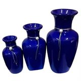 Trio Vasos Urnas Jad Em Cerâmica De Aparador Azul Royal