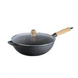 Panela Frigideira Wok Em Ferro Fundido Com Tampa Vidro 28 Cm