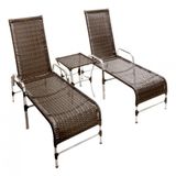 Espreguiçadeiras E Mesa Para Piscina Pedra Ferro