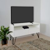 Rack Para Tv Bancada Com Nicho E Gaveta Pés Hairpin Legs Estilo Industrial Branco Laca
