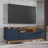 Rack Tv Até 60 Polegadas Pés De Madeira Azul Cobalto/cedro