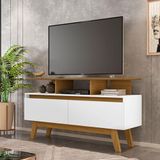 Rack Rubitv Até 50 2 Portas Pé Madeira Cinamomo Branco