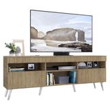 Rack Tv 65 Com Pés Retrô E 2 Portas Paris Rustic/branco
