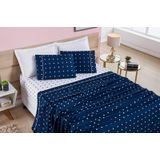 Roupa De Cama Casal Queen Size Box Petit Póa 200 Fios Azul