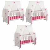 Kit 3 Berços Para Boneca Brinquedo Infantil Branco Rosa