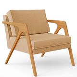 Poltrona Pietra Com Estrutura De Madeira Linho Bege Escuro