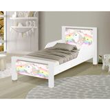 Mini Cama Infantil Unicórnio Adesivada Com Colchão Branco