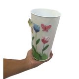 Vaso Enfeite Jardim Quintal Borboleta Flor De Ferro Branco