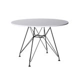 Mesa De Jantar Eames Eiffel Redonda 110cm Madeira Branca Com Base Ferro Preto