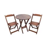 Conjunto Dobrável Mesa De Madeira 70cm Redonda Com 2 Cadeiras Imbuia - Cor: Marrom