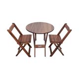 Mesa Dobrável De Madeira Redonda 70cm Com 2 Cadeiras Imbuia - Cor: Marrom