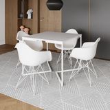 Mesa Jantar Industrial Quadrada Branca 90cm Base V Com 4 Poltronas Brancas Ferro Branco Marrom