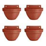 4 Vasos Parede Rattan 3 Litros Para Jardim Varanda Terracota