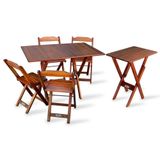 Jogo De Mesa Dobrável 1,10x70 Com 4 Cadeiras E Mesa Aparador Tarimatã P/ Area Gourmet Imbuia Marrom