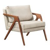 Poltrona Decorativa Desirre Pés Madeira No Linho Bege