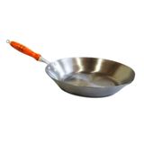 Frigideira Aço Carbono 1mm Cabo Madeira Fritura 2300ml 30cm